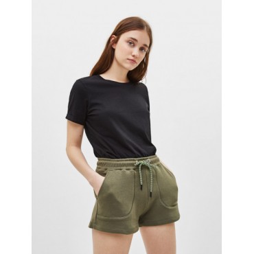 Къси панталонки цвят олив, размер S, BERSHKA