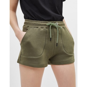 Къси панталонки цвят олив, размер S, BERSHKA